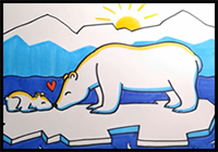 How to Draw Polar Bears on Ice - Mom and Cub