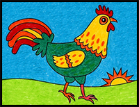 Easy How to Draw a Chicken Tutorial and Chicken Coloring Page