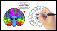 how to draw a cute cartoon peacock
