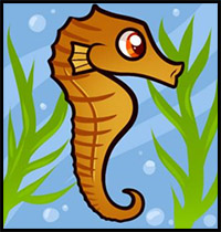 how to draw a seahorse for kids