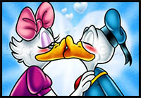 how to draw daisy and donald duck kissing