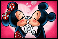 how to draw minnie and mickey mouse kissing