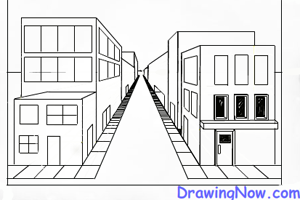 How to Draw Street Full of Buildings in 1 Pt Perspective
