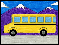 Easy How to Draw a School Bus Tutorial and School Bus Coloring Page