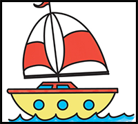 Learn How to Draw a Cartoon Sailboat from the Letter 'B' Shape Simple Steps Drawing Tutorial for Kids & Beginners
