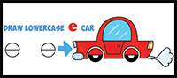 How to Draw a Cartoon Car from Lowercase Letter e Shapes - Easy Drawing Tutorial for Kids
