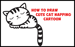 Draw a Cute Cartoon Cat Laying Down Sleeping