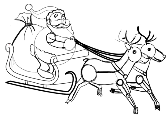 santa clause 2 reindeer. Step 10 : Drawing Santa Clause Reindeer Sleigh Flying Lesson