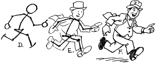 Drawing Cartoon Figure People Running. In Figure's D, E. and F,