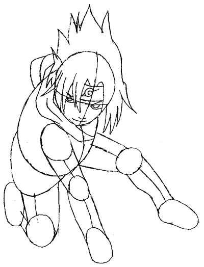 Step 5 : Drawing Sasuke Uchiha from Naruto in Simple Steps Lesson
