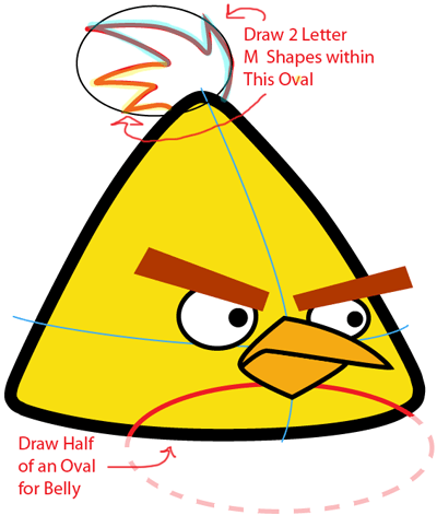 Step 5 : Drawing Yellow Angry Bird in Easy Steps Lesson