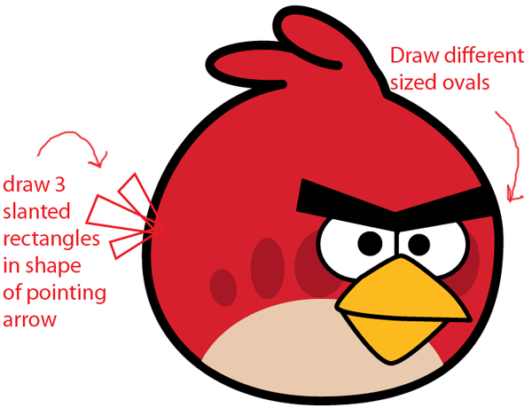 Step 6 : Drawing Red Angry Bird in Easy Steps Lesson