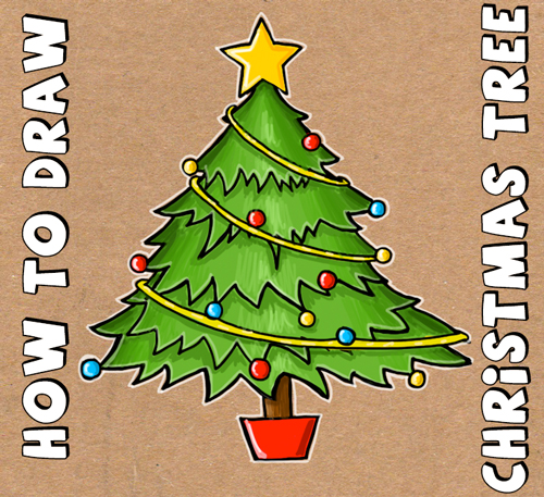 How to Draw a Christmas Tree with Simple Step by Step Tutorial - How to Draw Step by Step ...
