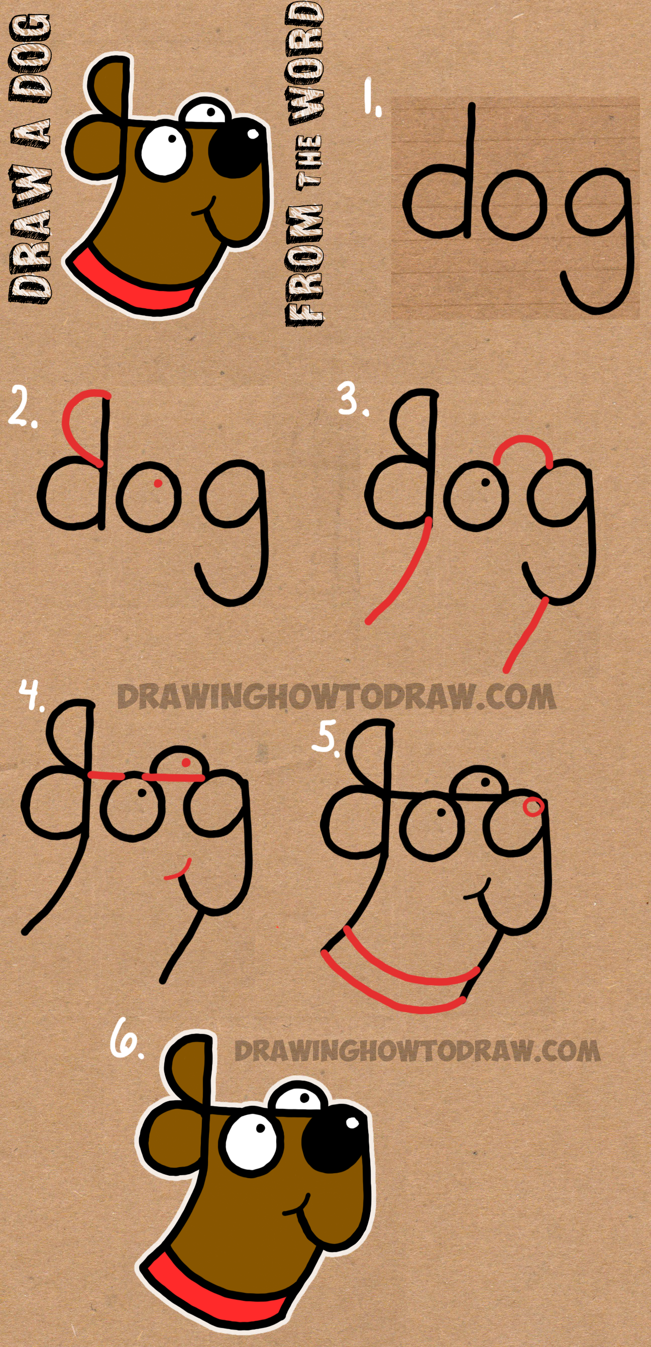 How to Draw a Dog from The Word Dog  Easy Step by Step Drawing Tutorial for Kids  How to Draw 