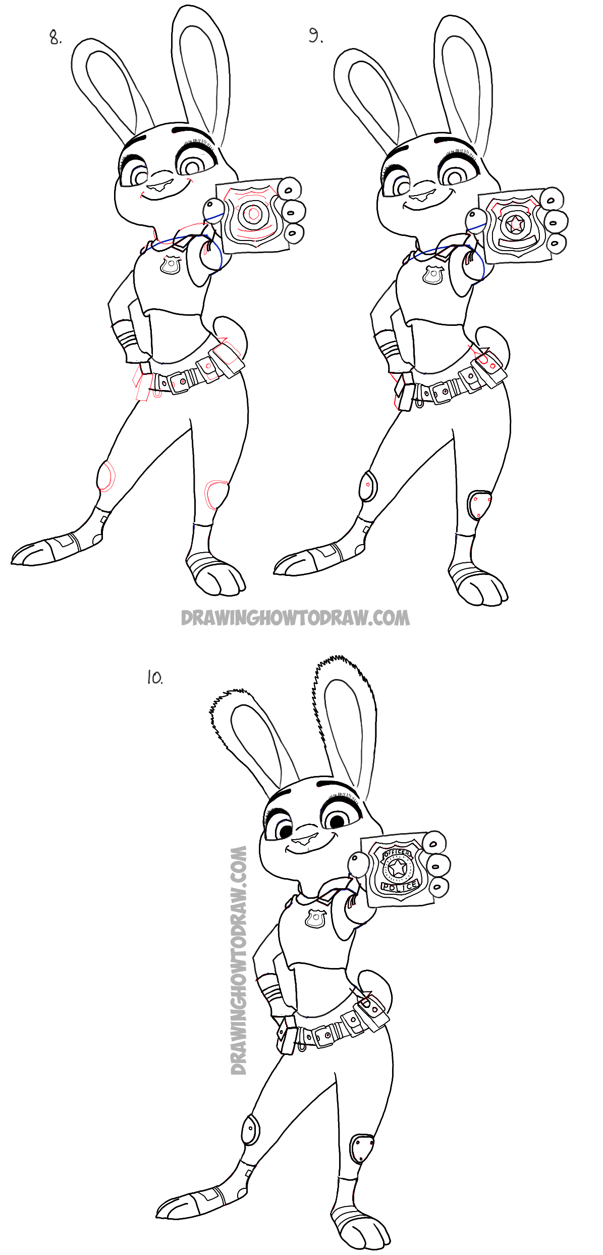 How to Draw Judy Hopps from Zootopia : Easy Step by Step Drawing