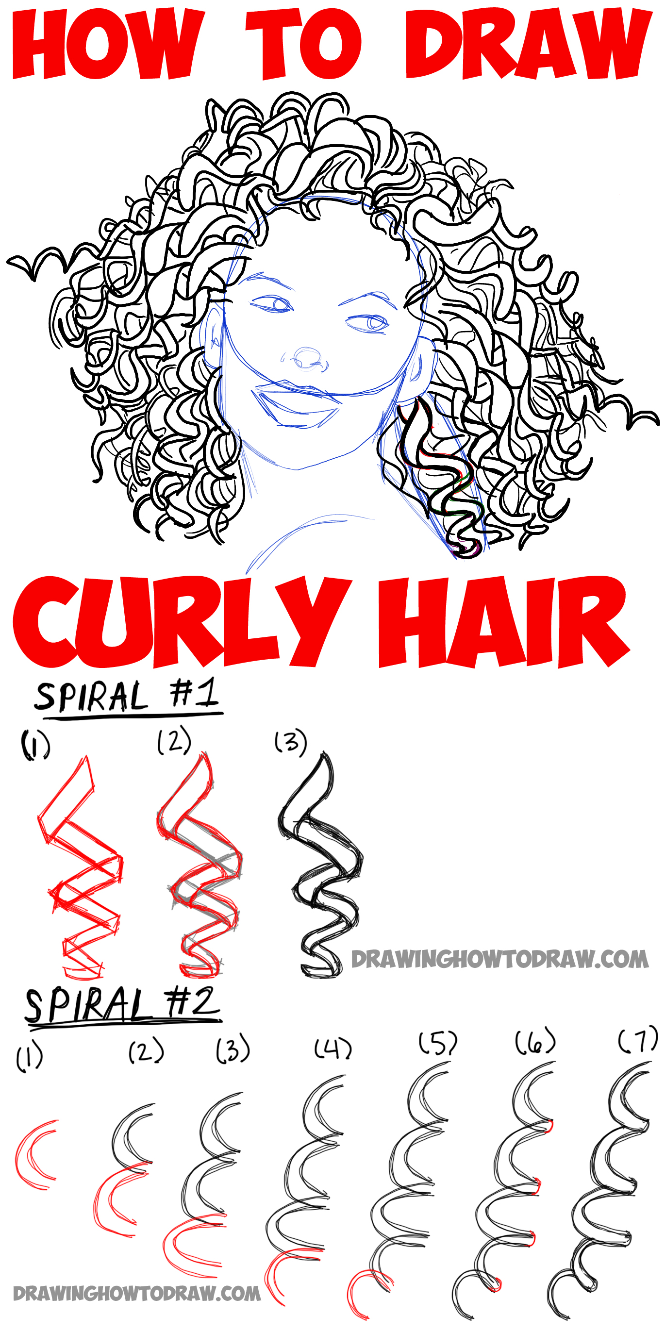 How To Draw Curly Hair Drawing Spiral Curls Tutorial How To