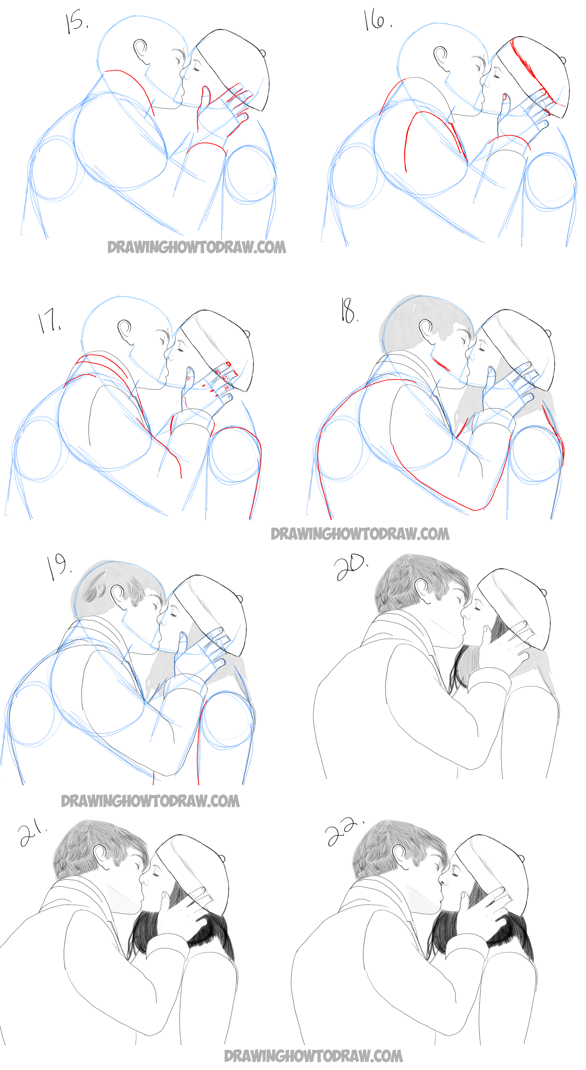 How to Draw Romantic Kisses Between Two Lovers - Step by ...
 Kiss Drawing Simple