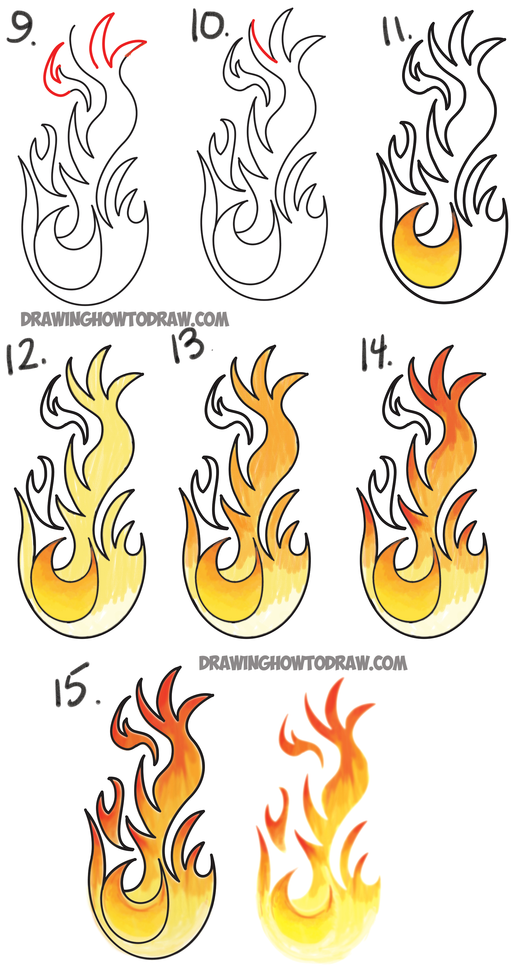 How to Draw Flames and Drawing Cartoon Fire Drawing Tutorial - How to