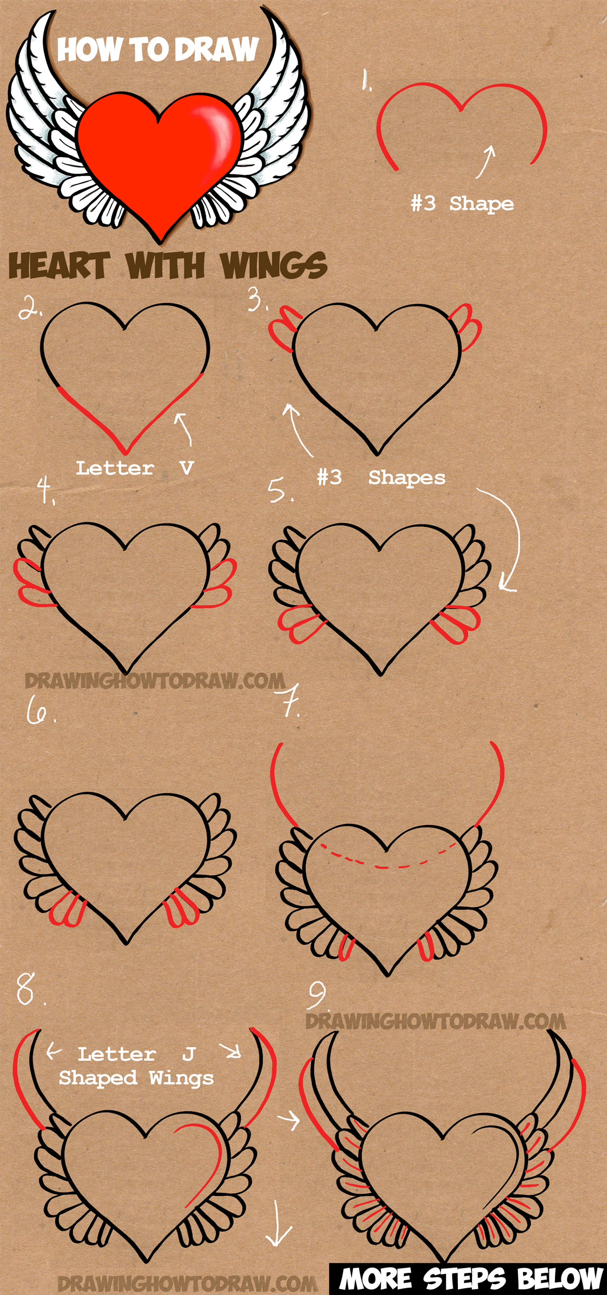 How to Draw a Heart with Wings - Easy Step by Step Drawing ...