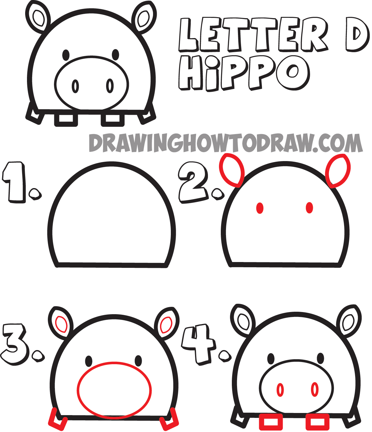 Easy Drawings: Huge Guide to Drawing Cartoon Animals from the Uppercase  Letter D – Drawing Tutorial for Kids