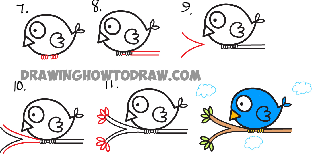 bird cartoon drawing arrow draw cute step easy birds simple shape illustration learn tutorial getdrawings