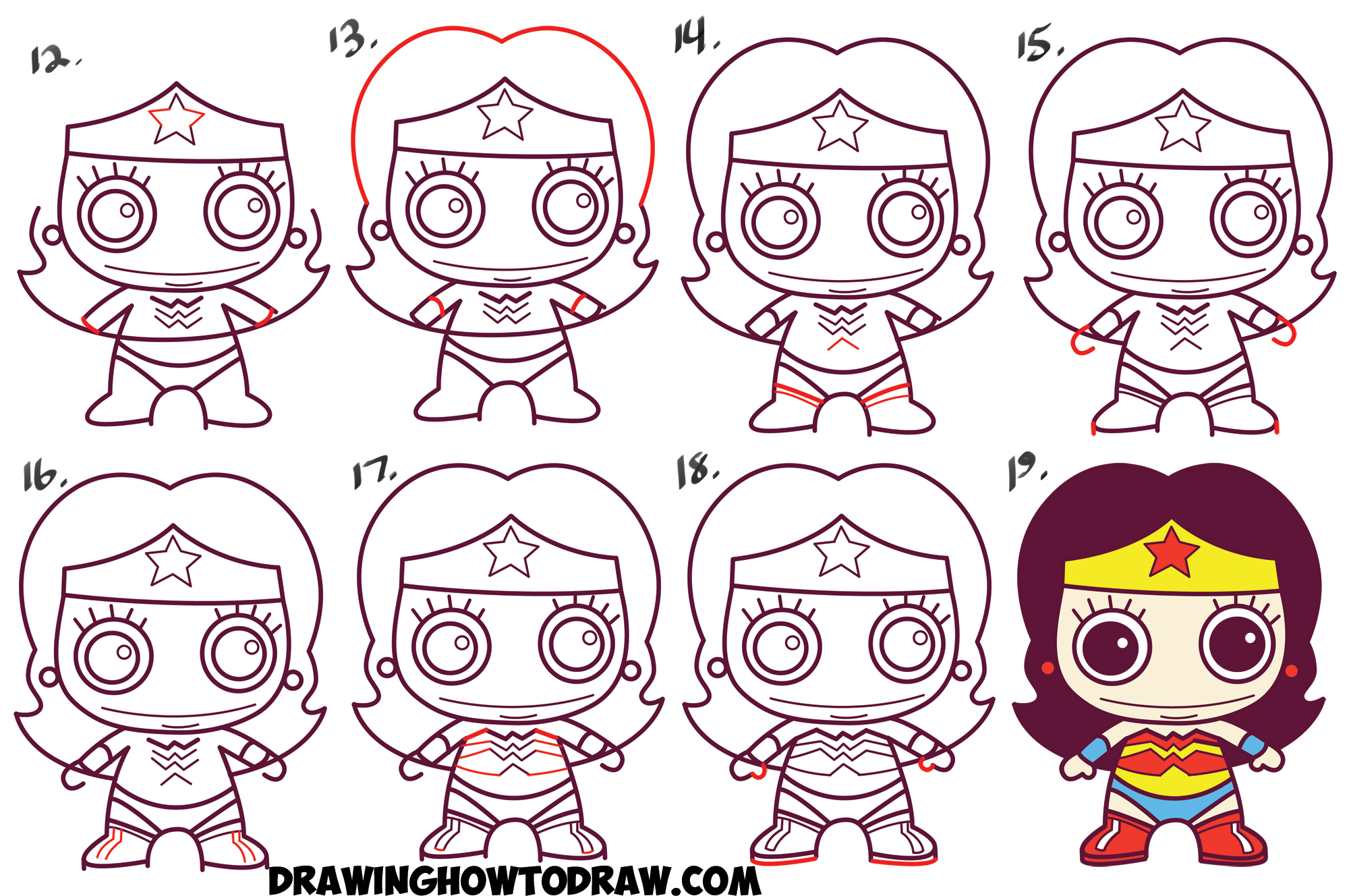 How to Draw Cute Chibi Wonder Woman from DC Comics in Easy Step by Step