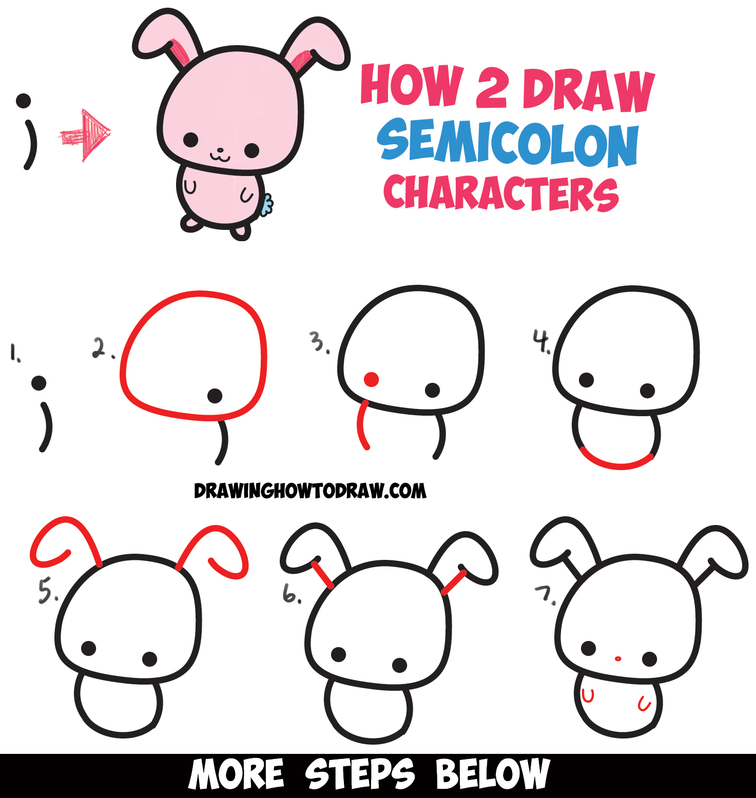 How To Draw Cute Cartoon Characters From Semicolons Easy Step By Step Drawing Tutorial For