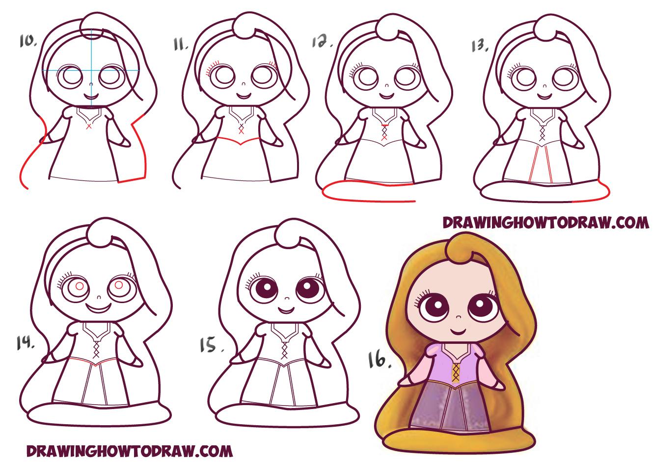 How To Draw Kawaii Chibi Rapunzel From Disneys Tangled In Easy Steps