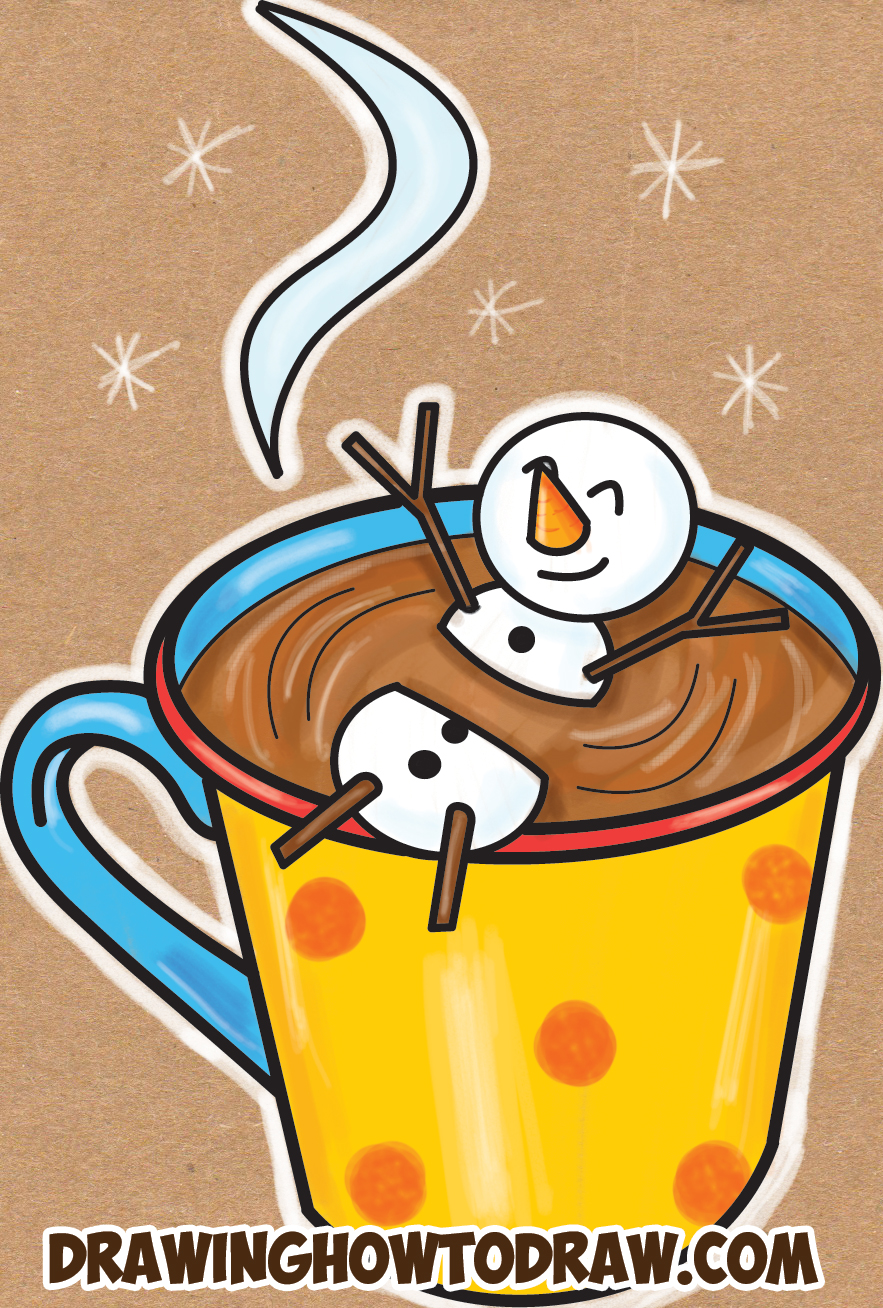 How to Draw a Snowman Bathing in a Hot Cup of Cocoa Easy ...