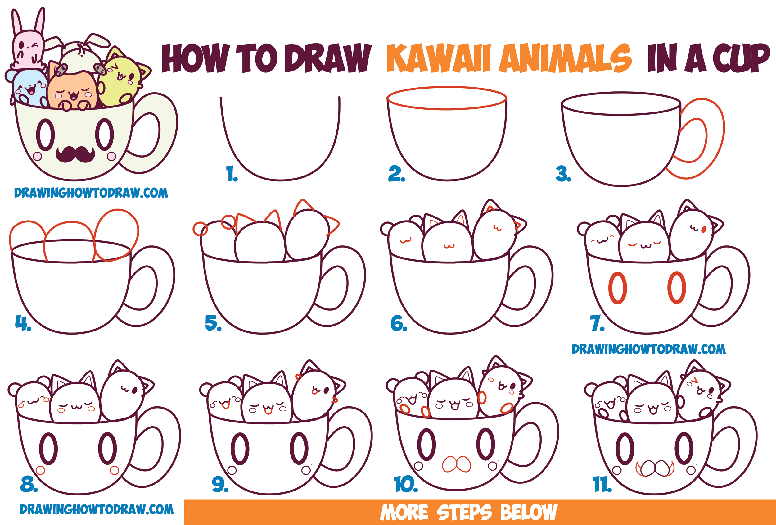 How to Draw Cute Kawaii Animals and Characters in a Coffee Cup Easy