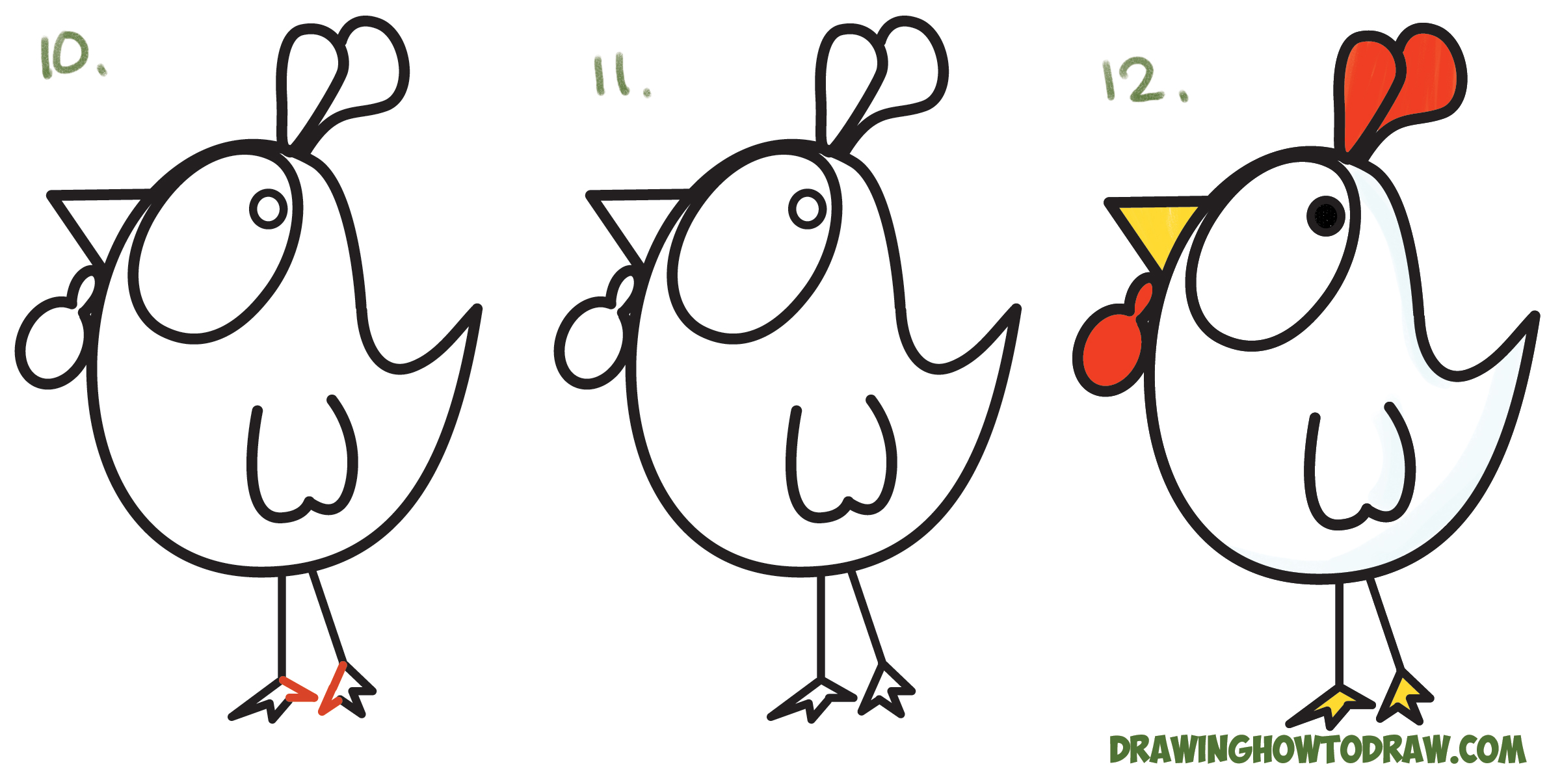 How to Draw a Cartoon Chicken / Rooster from ? and ! Shapes - Easy Step
