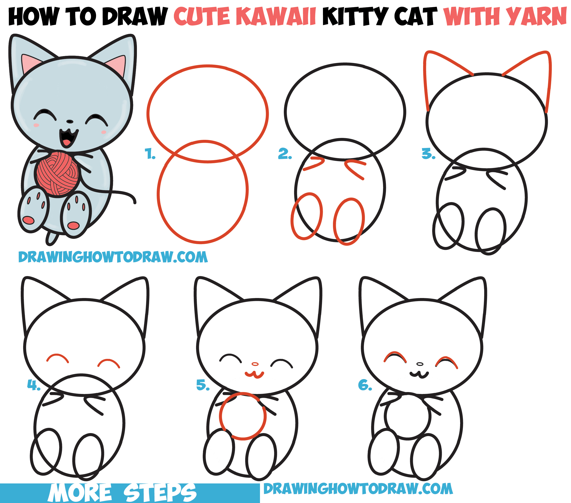 How to Draw Cute Kawaii Kitten / Cat Playing with Yarn from Number 8