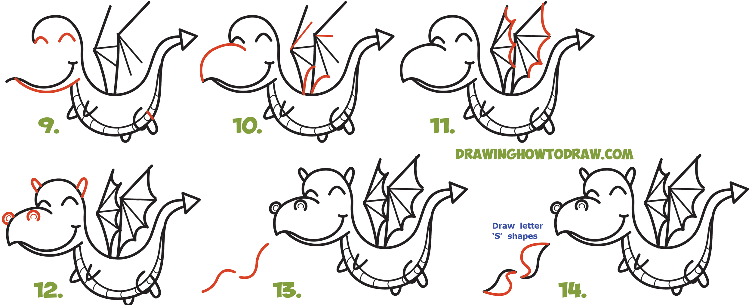 How to Draw a Cute Kawaii / Chibi Dragon Shooting Fire with Easy Step