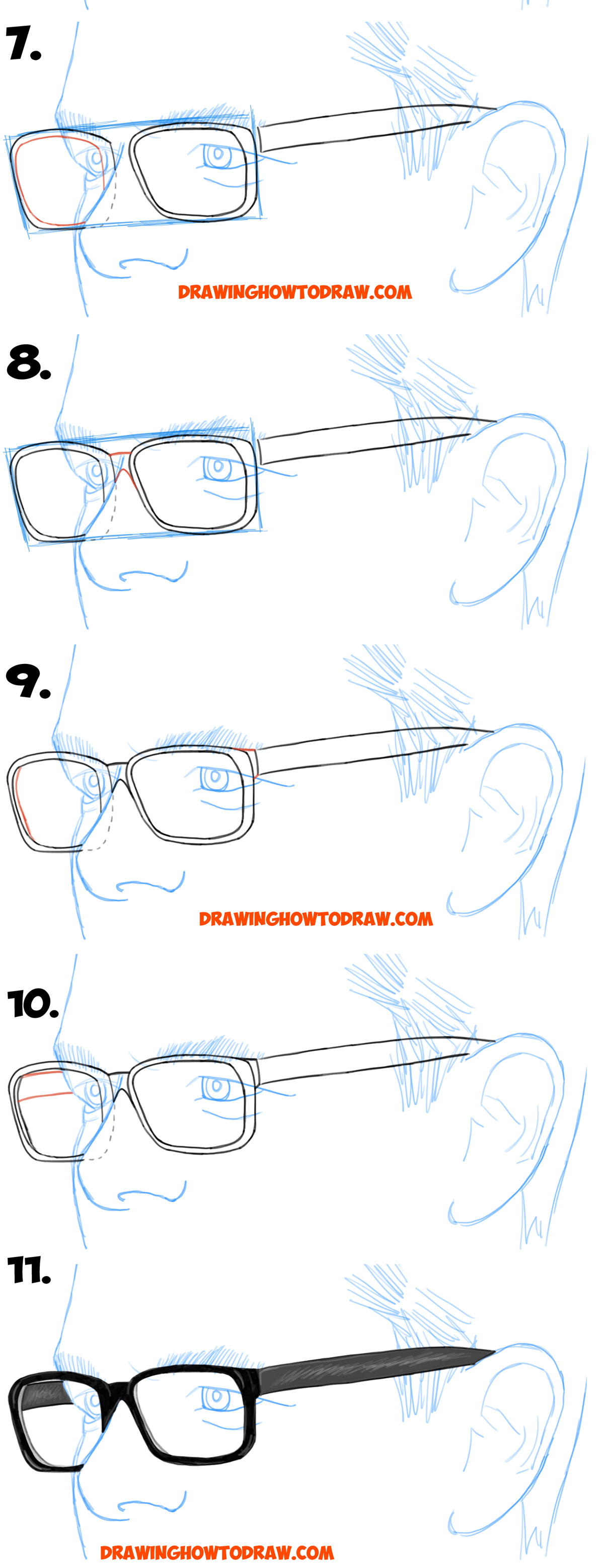 How to Draw Glasses on a Person's Face from All Angles (Side Profile