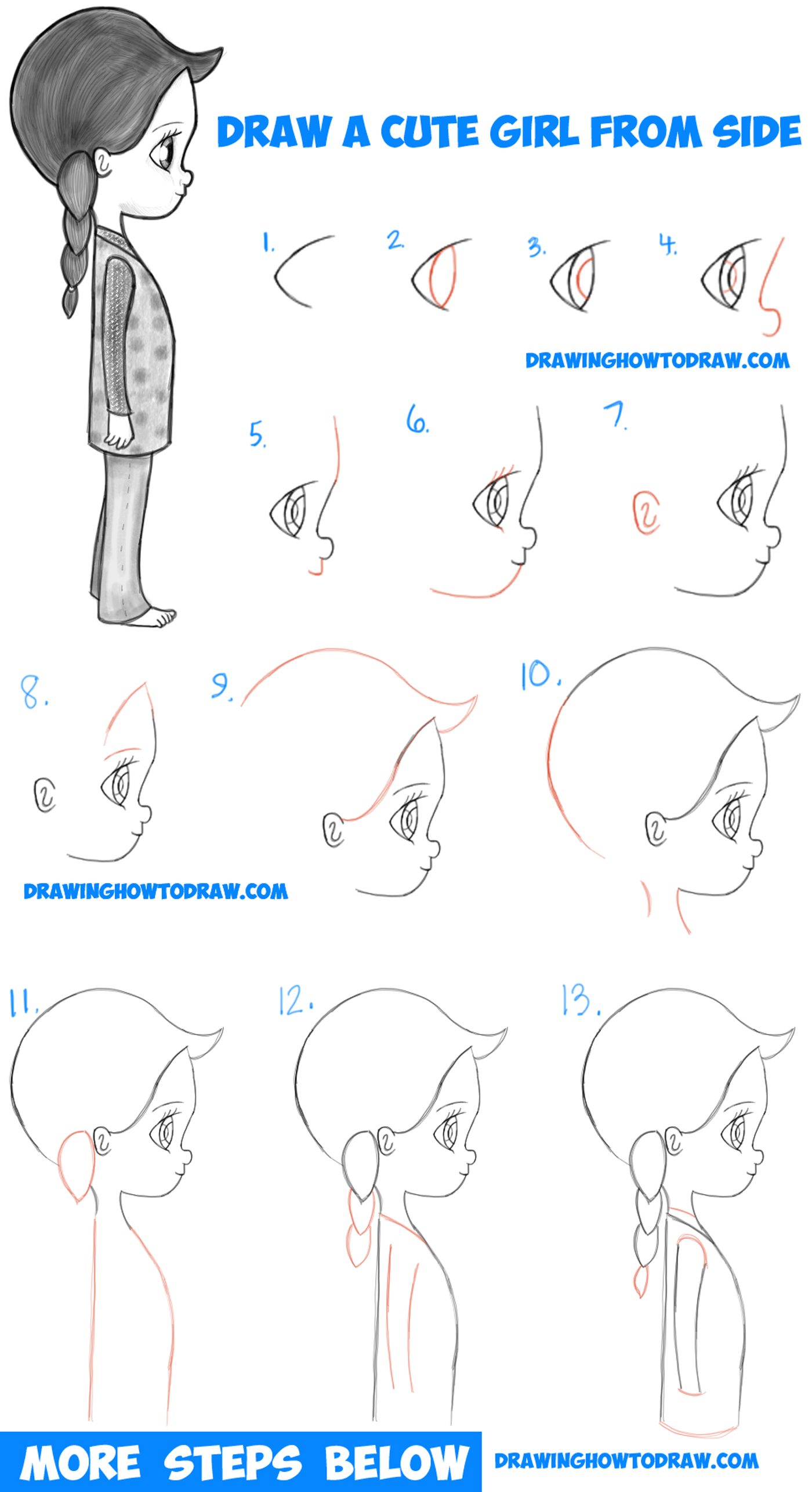 How to Draw a Cute Chibi / Manga / Anime Girl from the Side View Easy