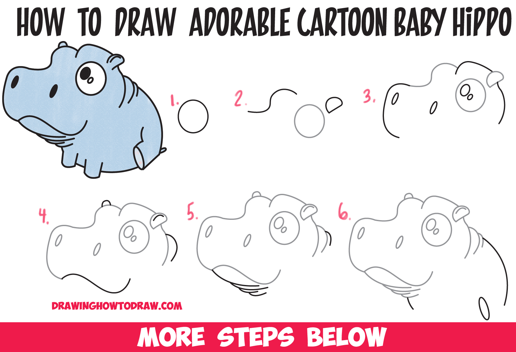 How to Draw a Cute Baby Hippo (Cartoon / Kawaii / Chibi ...