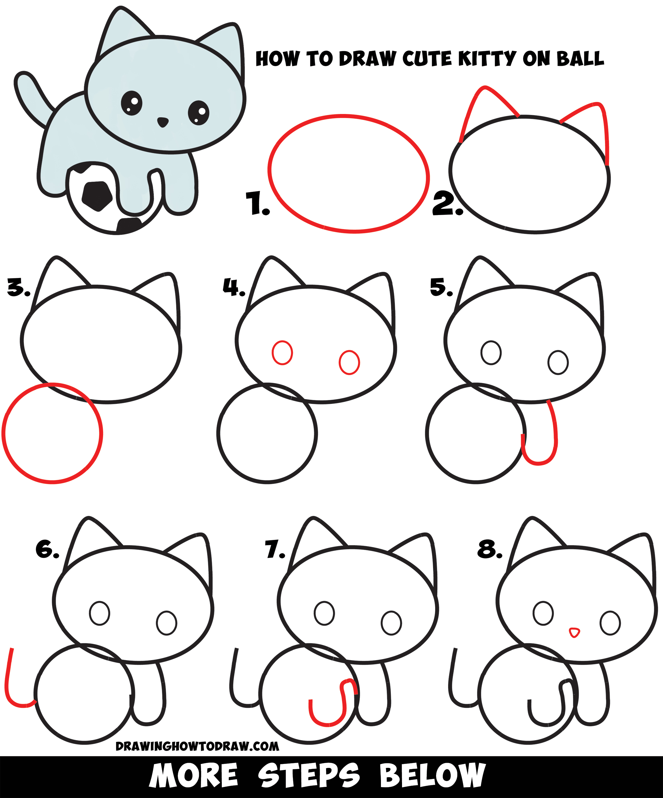 How to Draw a Cute Kitten Playing on a Soccer Ball Easy Step by Step