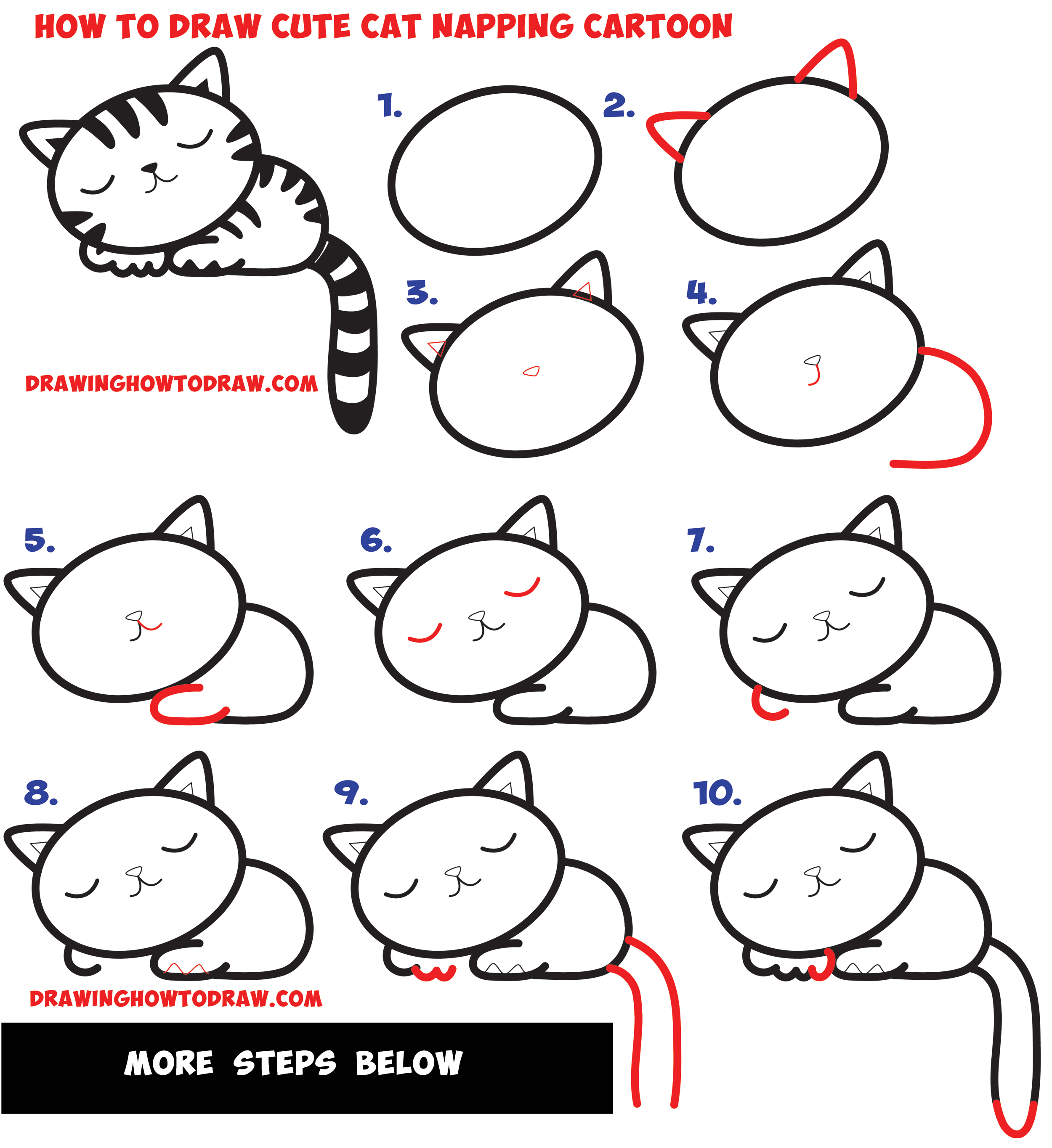 How To Draw A Supercute Kawaii Cartoon Cat Kitten Napping Easy Step By Step Drawing Tutorial