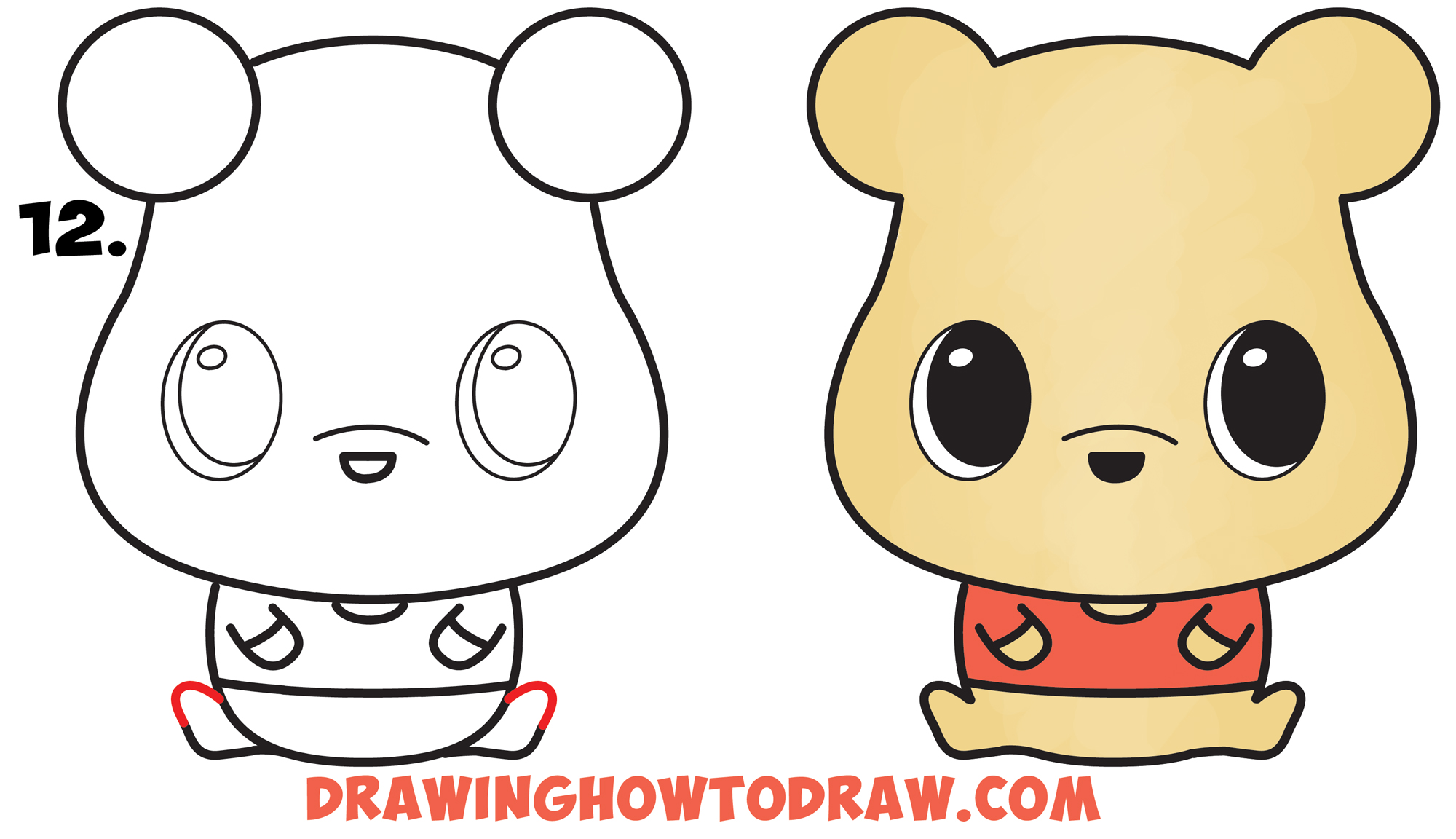 How to Draw a Cute Chibi / Kawaii Winnie The Pooh Easy Step by Step - Cute Kawaii Things To Draw