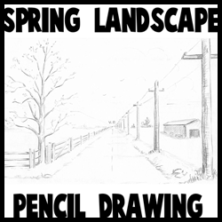 How to Draw Spring Landscape Scene in One Point Perspective Drawing Tutorial