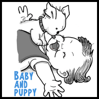 How to Draw a Cute Baby and Puppy Licking His Face
