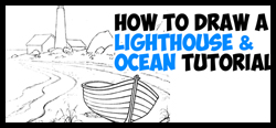 How to Draw a Lighthouse by the Ocean / Sea - on the Rocky Beach