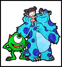 How to Draw Mike, Sulley and Boo from Monsters Inc.