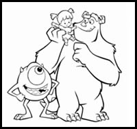 How to Draw Monsters Disney Characters Monsters Inc. Sulley and Mike with Boo