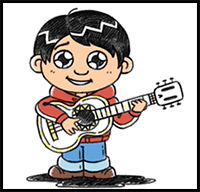 How to Draw Miguel with Guitar from Coco Step by Step