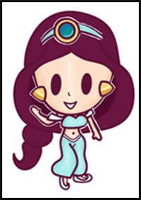 How to Draw Cute Baby Kawaii Chibi Jasmine from Disney’s Aladdin in Easy Steps