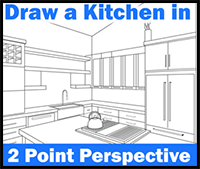 Learn How To Draw a Kitchen / Room in Two Point Perspective Step by Step Tutorial