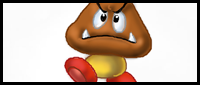 Learn how to draw Goomba, step by step drawing lesson demonstration.