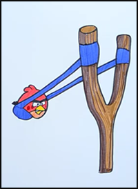 How to Draw Red Angry Bird on Slingshot