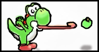 How to Draw Yoshi Putting His Tongue Out for an Apple
